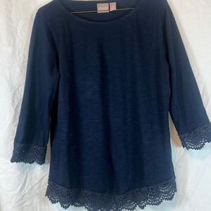 Chico's Deep Blue Lace Accent Blouse